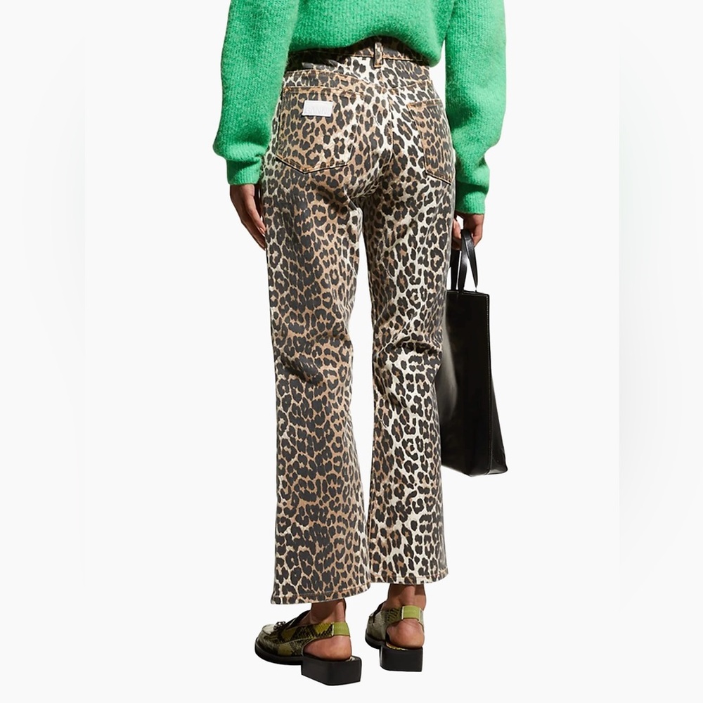 Ganni Leopard Betzy Boot Cut Cropped Jeans